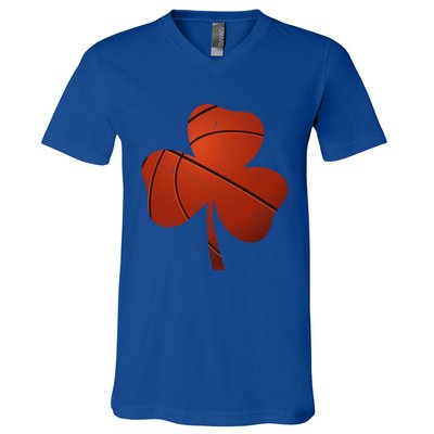 Basketball St Patricks Day Funny Gift Distressed Irish Shamrock Funny Gift V-Neck T-Shirt