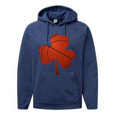 Basketball St Patricks Day Funny Gift Distressed Irish Shamrock Funny Gift Performance Fleece Hoodie