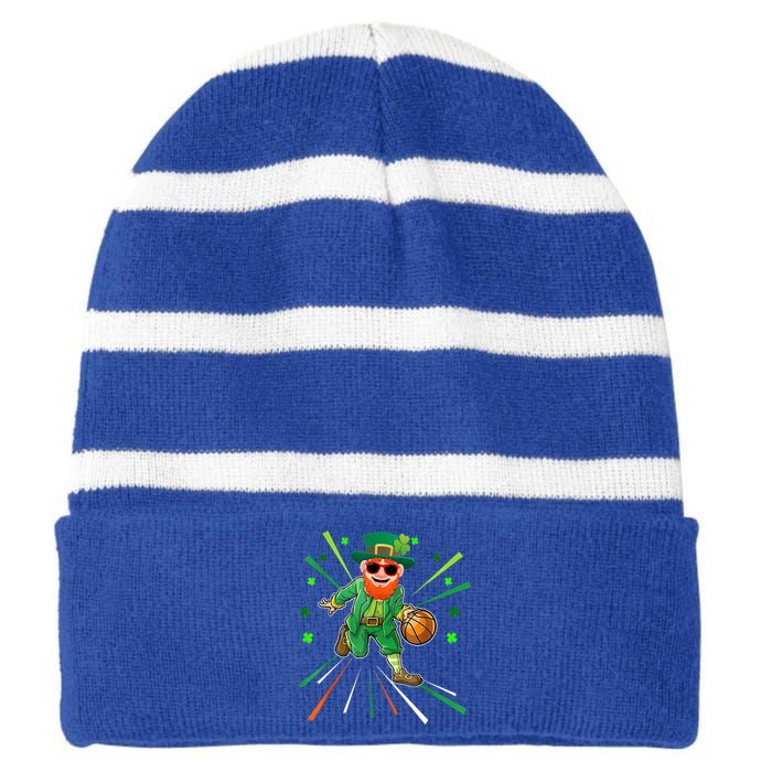 Basketball St Patricks Day Leprechaun Gift Striped Beanie with Solid Band