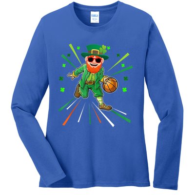 Basketball St Patricks Day Leprechaun Gift Ladies Long Sleeve Shirt