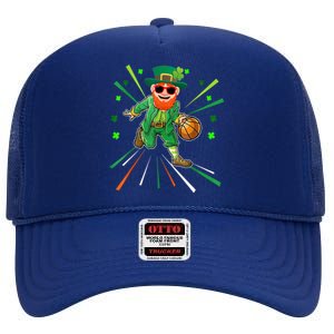 Basketball St Patricks Day Leprechaun Gift High Crown Mesh Back Trucker Hat