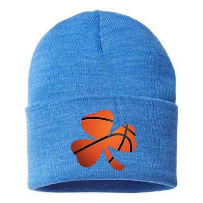 Basketball St Patricks Day Clover Shamrock Funny Gift Sustainable Knit Beanie