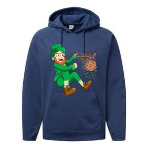 Basketball St Patricks Day Leprechaun Gift Performance Fleece Hoodie