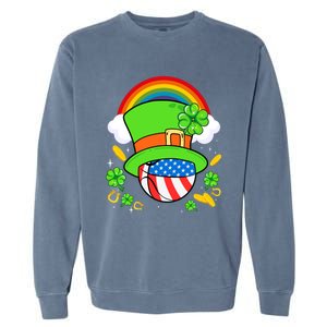 Basketball St Patricks Day Leprechaun Hat Usa Flag Rainbow Great Gift Garment-Dyed Sweatshirt