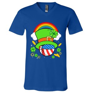 Basketball St Patricks Day Leprechaun Hat Usa Flag Rainbow Great Gift V-Neck T-Shirt