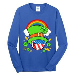 Basketball St Patricks Day Leprechaun Hat Usa Flag Rainbow Great Gift Tall Long Sleeve T-Shirt