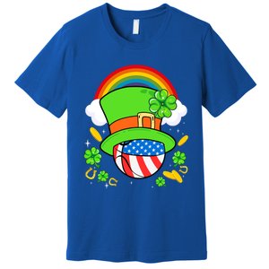 Basketball St Patricks Day Leprechaun Hat Usa Flag Rainbow Great Gift Premium T-Shirt