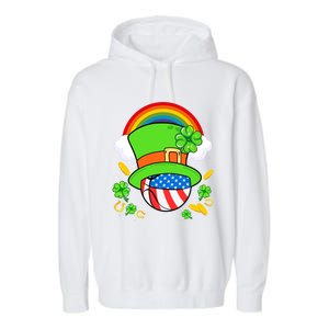 Basketball St Patricks Day Leprechaun Hat Usa Flag Rainbow Great Gift Garment-Dyed Fleece Hoodie