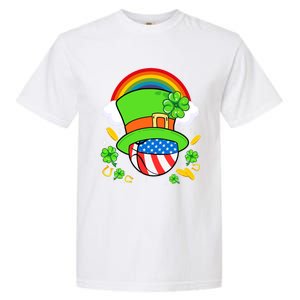 Basketball St Patricks Day Leprechaun Hat Usa Flag Rainbow Great Gift Garment-Dyed Heavyweight T-Shirt