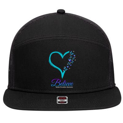 Believe Suicide Prevention Awareness Butterfly Heart 7 Panel Mesh Trucker Snapback Hat
