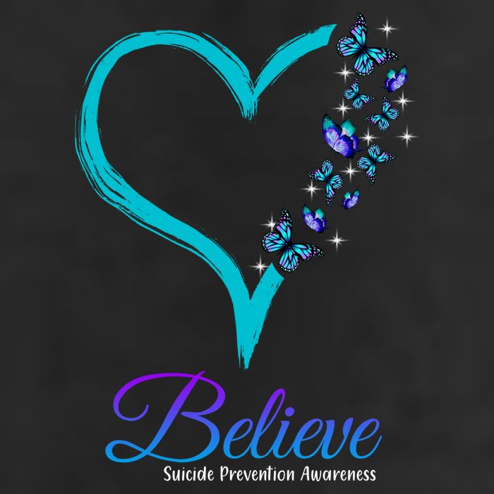 Believe Suicide Prevention Awareness Butterfly Heart 7 Panel Mesh Trucker Snapback Hat