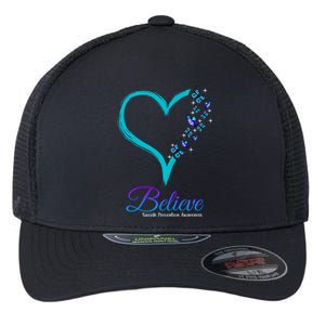 Believe Suicide Prevention Awareness Butterfly Heart Flexfit Unipanel Trucker Cap