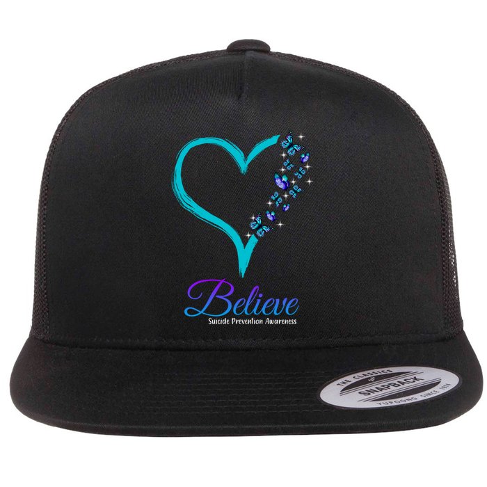 Believe Suicide Prevention Awareness Butterfly Heart Flat Bill Trucker Hat