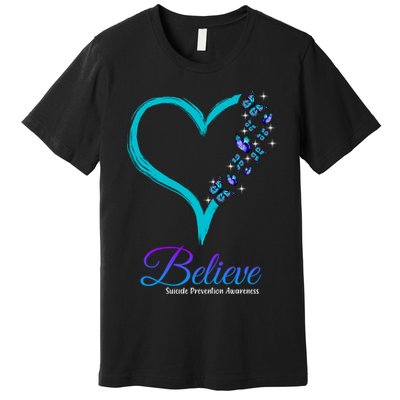 Believe Suicide Prevention Awareness Butterfly Heart Premium T-Shirt