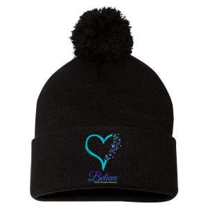 Believe Suicide Prevention Awareness Butterfly Heart Pom Pom 12in Knit Beanie