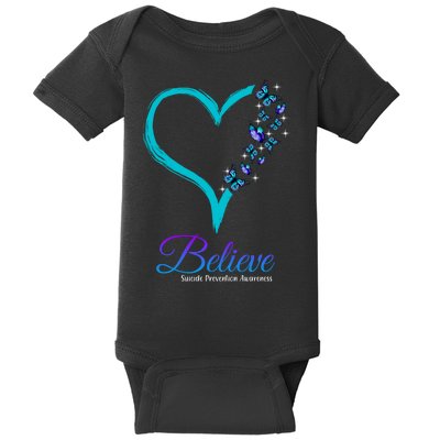 Believe Suicide Prevention Awareness Butterfly Heart Baby Bodysuit