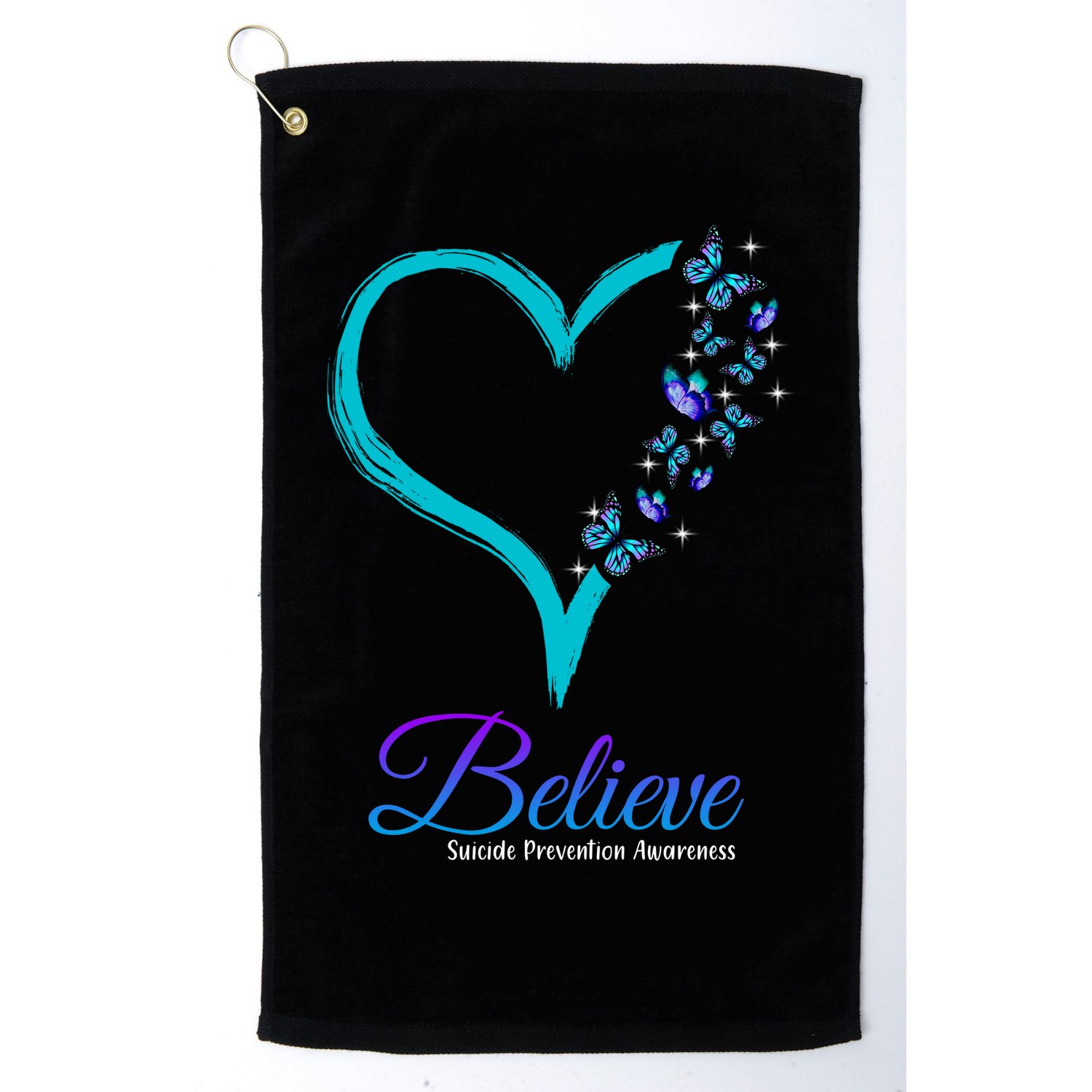Believe Suicide Prevention Awareness Butterfly Heart Golf Towel