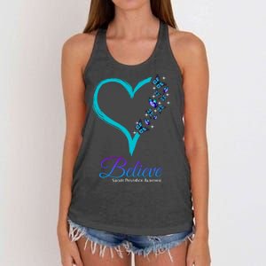 Believe Suicide Prevention Awareness Butterfly Heart Women's Knotted Racerback Tank