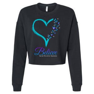 Believe Suicide Prevention Awareness Butterfly Heart Cropped Pullover Crew