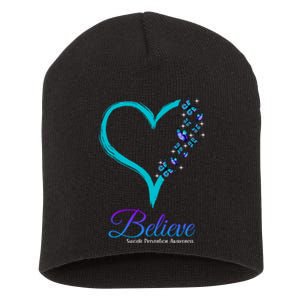 Believe Suicide Prevention Awareness Butterfly Heart Short Acrylic Beanie