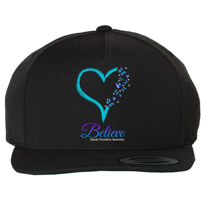 Believe Suicide Prevention Awareness Butterfly Heart Wool Snapback Cap