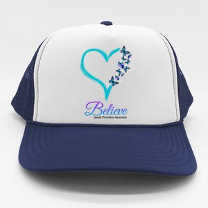 Believe Suicide Prevention Awareness Butterfly Heart Trucker Hat