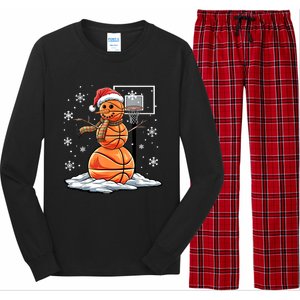 Basketball Snowman Player Santa Hat Christmas Funny Long Sleeve Pajama Set