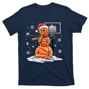 Basketball Snowman Player Santa Hat Christmas Funny T-Shirt