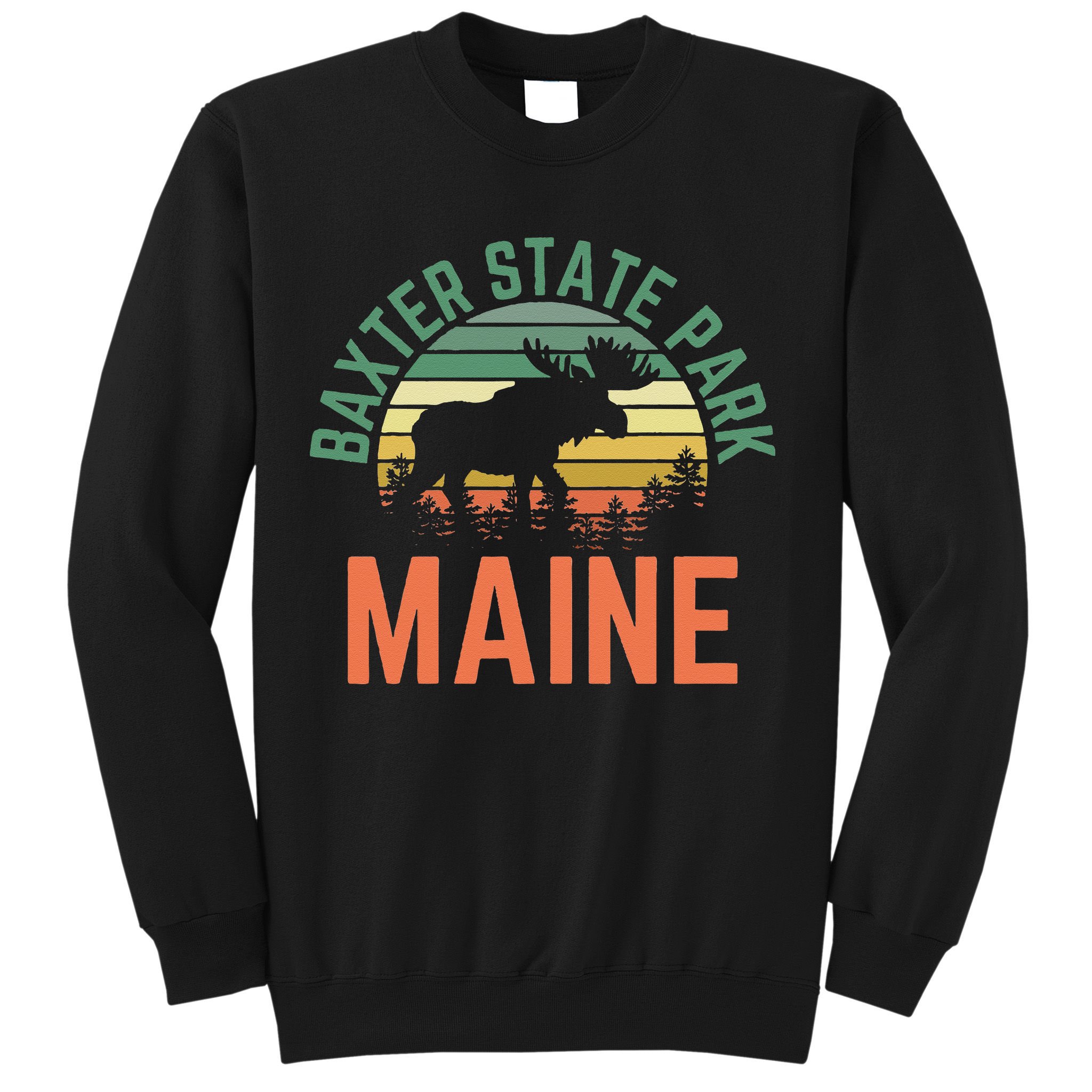 Baxter State Park Maine Moose Hiking Retro Sunset Sweatshirt