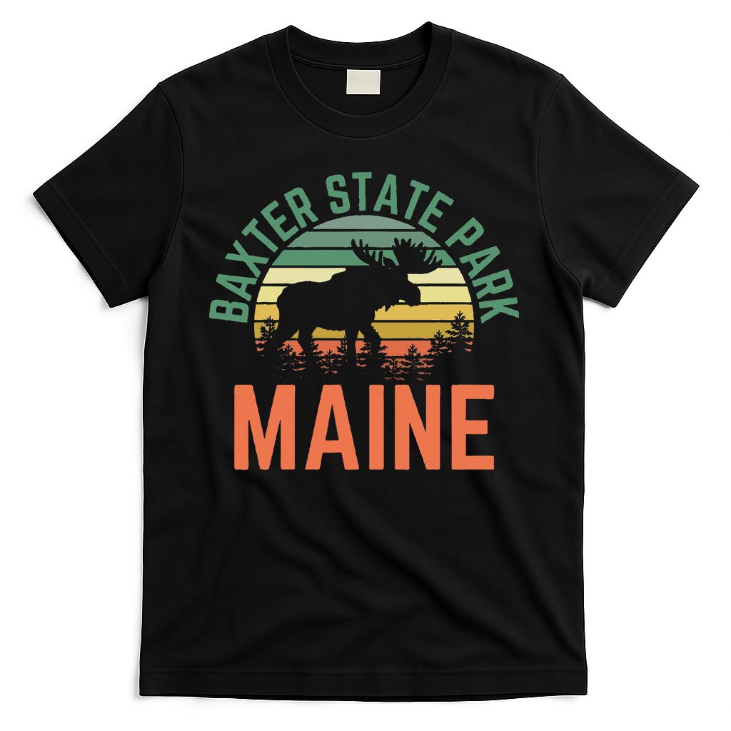 Baxter State Park Maine Moose Hiking Retro Sunset T-Shirt