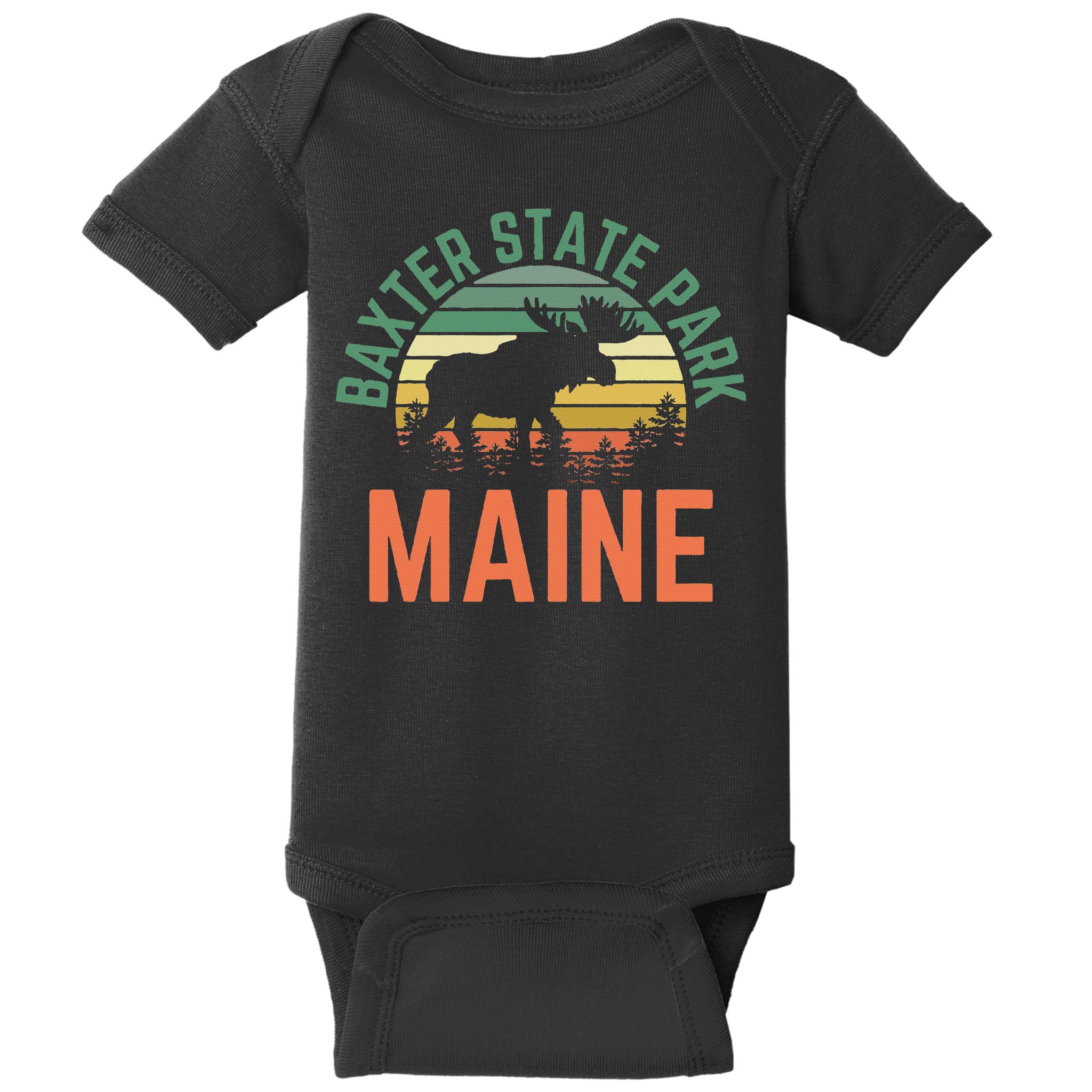 Baxter State Park Maine Moose Hiking Retro Sunset Baby Bodysuit