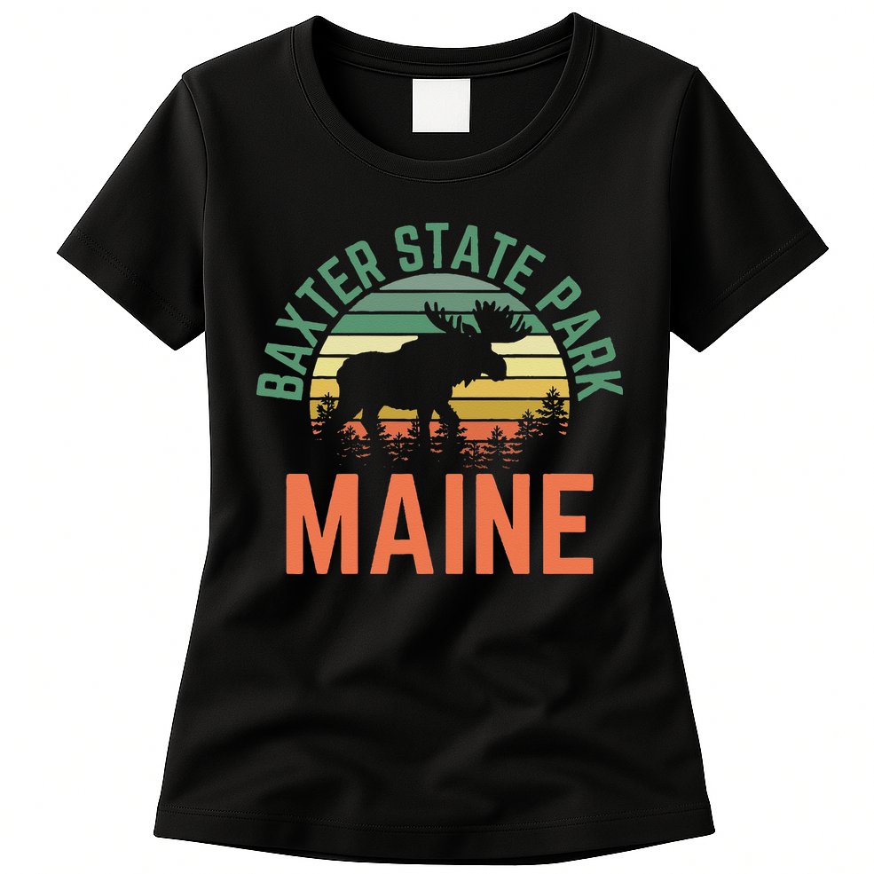Baxter State Park Maine Moose Hiking Retro Sunset Womens T-Shirt