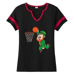 Basketball St Patrick's Day Leprechaun Funny Gift Ladies Halftime Notch Neck Tee