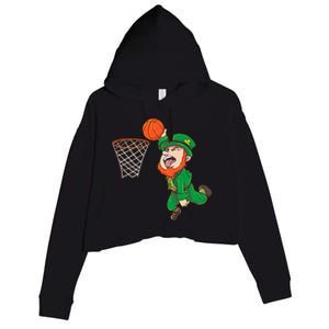 Basketball St Patrick's Day Leprechaun Funny Gift Crop Fleece Hoodie