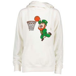 Basketball St Patrick's Day Leprechaun Funny Gift Womens Funnel Neck Pullover Hood