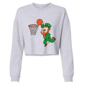 Basketball St Patrick's Day Leprechaun Funny Gift Cropped Pullover Crew