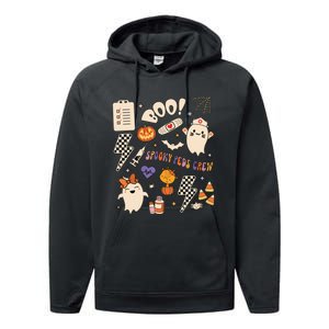 Boo Spooky Peds Crew Ghost Pediatric Nurse Halloween Performance Fleece Hoodie