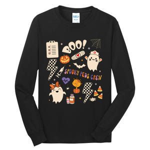 Boo Spooky Peds Crew Ghost Pediatric Nurse Halloween Tall Long Sleeve T-Shirt