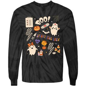 Boo Spooky Peds Crew Ghost Pediatric Nurse Halloween Tie-Dye Long Sleeve Shirt