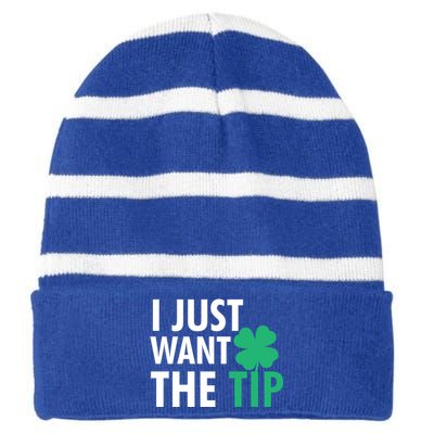 Bartender St Patricks Day Gift Funny Just The Tip Gift Striped Beanie with Solid Band