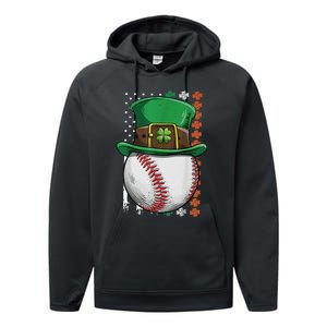 Baseball St Patrick's Day Ball Leprechaun Hat Catcher Lover Sport Performance Fleece Hoodie