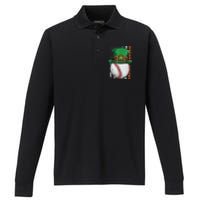 Baseball St Patrick's Day Ball Leprechaun Hat Catcher Lover Sport Performance Long Sleeve Polo