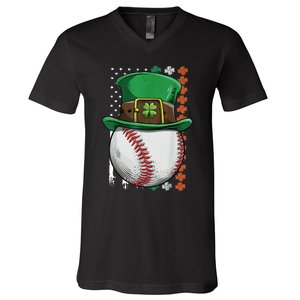 Baseball St Patrick's Day Ball Leprechaun Hat Catcher Lover Sport V-Neck T-Shirt