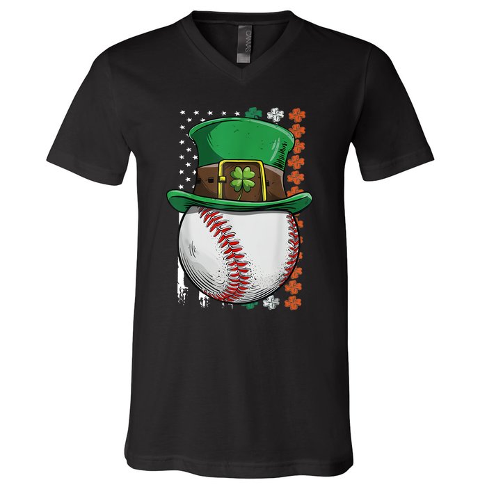 Baseball St Patrick's Day Ball Leprechaun Hat Catcher Lover Sport V-Neck T-Shirt