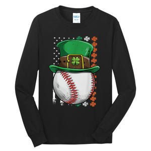 Baseball St Patrick's Day Ball Leprechaun Hat Catcher Lover Sport Tall Long Sleeve T-Shirt