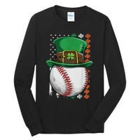 Baseball St Patrick's Day Ball Leprechaun Hat Catcher Lover Sport Tall Long Sleeve T-Shirt