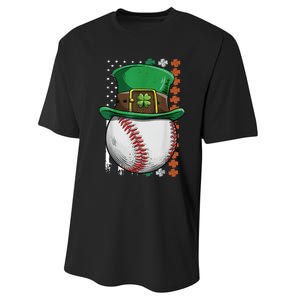 Baseball St Patrick's Day Ball Leprechaun Hat Catcher Lover Sport Performance Sprint T-Shirt