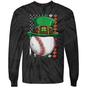 Baseball St Patrick's Day Ball Leprechaun Hat Catcher Lover Sport Tie-Dye Long Sleeve Shirt