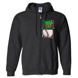 Baseball St Patrick's Day Ball Leprechaun Hat Catcher Lover Sport Full Zip Hoodie