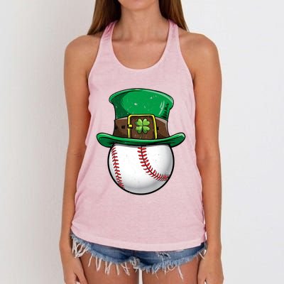 Baseball St Patricks Day Ball Leprechaun Catcher Gift Women's Knotted Racerback Tank